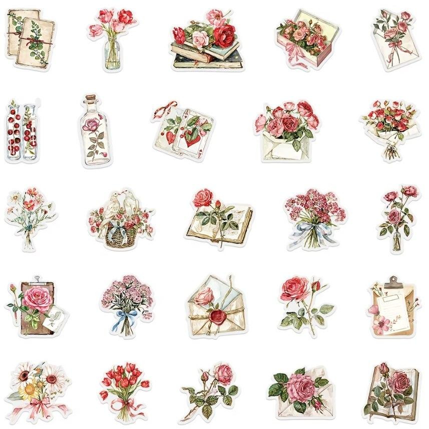 Набір вінтажних квіткових стікерів – 50 шт Київ - фото 1