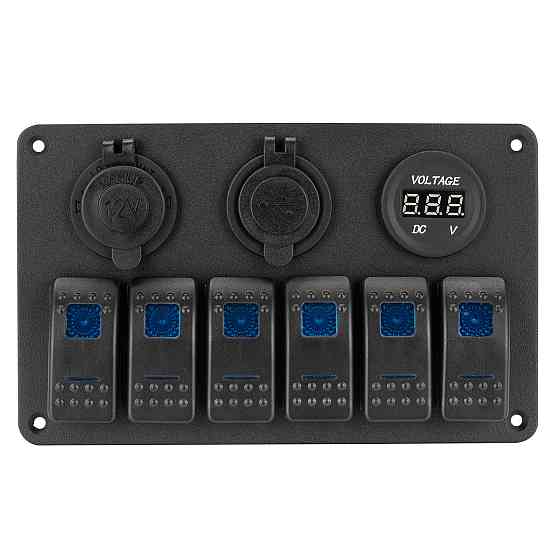 Панель переключения на 6 кнопок с вольметром, USB и прикуривателем Киев