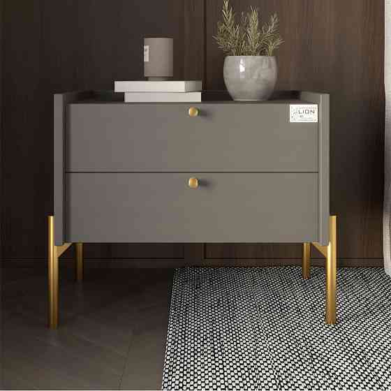 Тумба приліжкова LION Wood з двома шухлядами Антрацит (золоті ножки) (LION-041334) ТОП Дніпро