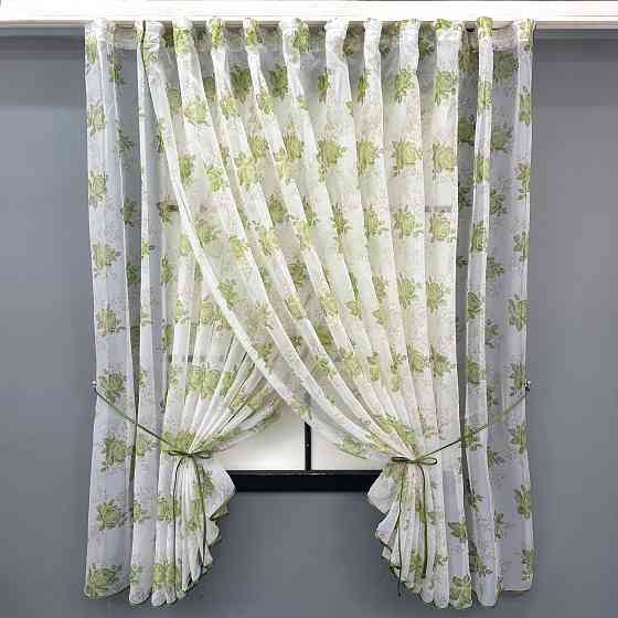 Кухонные шторки VR-Textil № 101к с подвязками Белый с салатовым 320х170 см (52-1210) Киев