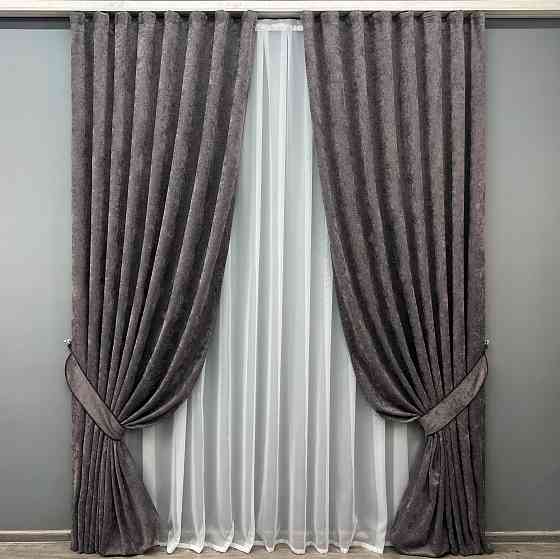 Комплект готових штор VR-Textil Шеніл преміум VELMIRA Rich № 1928ш Сіро-коричневий 200х290 см 2 шт (32-350) Київ