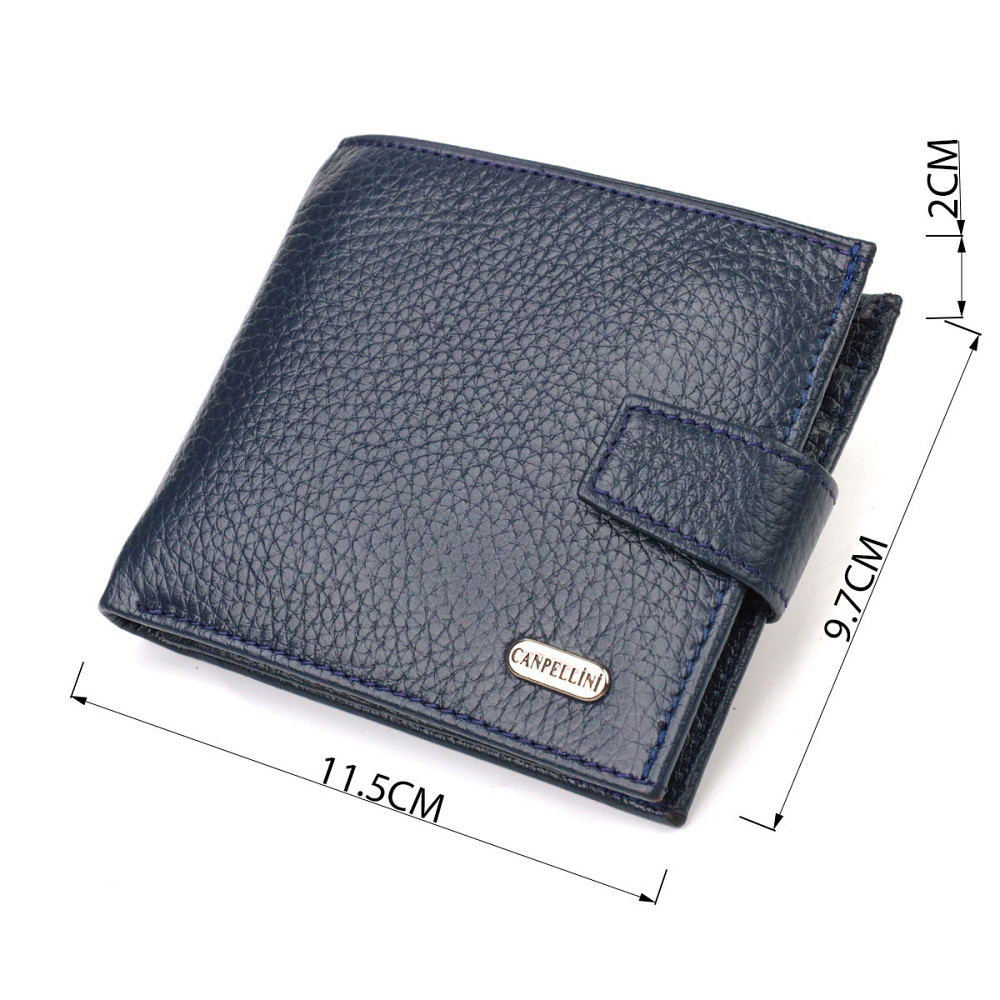 Практичний чоловічий гаманець із натуральної зернистої шкіри Синій (CANPELLINI) Київ - фото 7