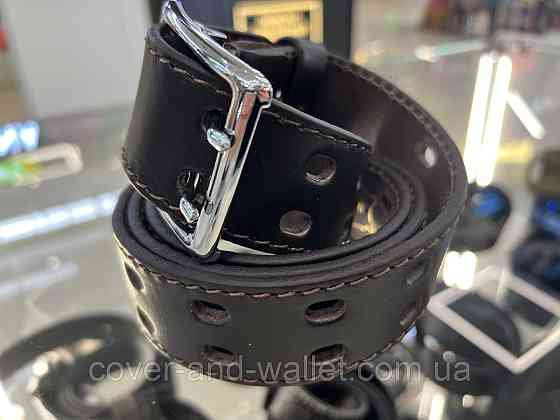 Коричневий чоловічий перфорований ремінь з пряжкою на дві спиці 40 мм PS Leather Київ