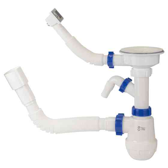 TAU Cифон для кухонной мойки с пластиковым выпуском 3½" выводом под стир. машину квадратным пер Київ