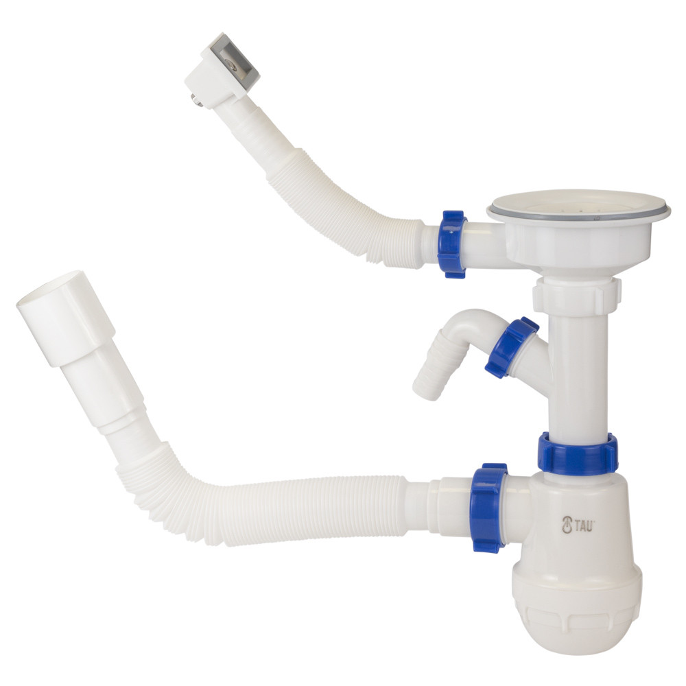 TAU Cифон для кухонной мойки с пластиковым выпуском 3½" выводом под стир. машину квадратным пер Київ - фото 6