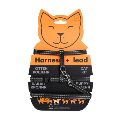 Шлея для котів Dog Extreme з нейлону з повідцем Ш 10 мм Д 110 см чорна (42851) Вінниця - фото 2