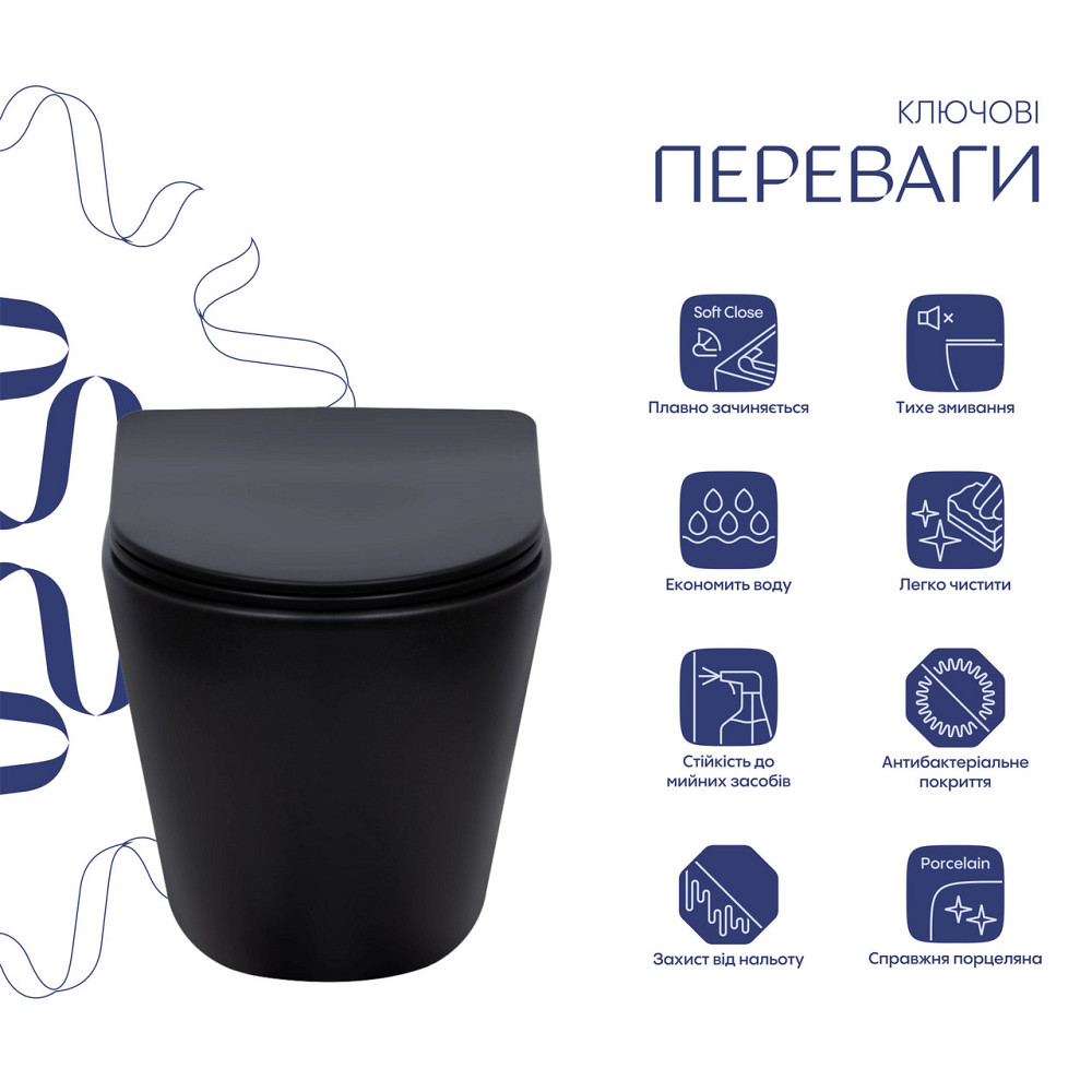 Унитаз подвесной Qtap Scorpio Ultra Quiet с сиденьем с сиденьем Soft-Close MATT BLACK QT14332380AMB Киев - изображение 3