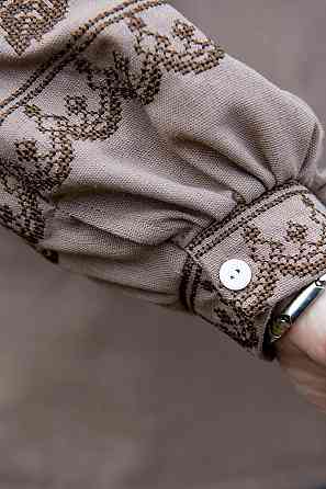 Вишиванка жіноча лляна, кавова топ Київ