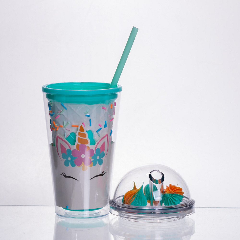 Yiwu пластикова склянка з трубочкою та кришкою 400 (мл) багаторазова пластикова склянка Бірюзов Коломыя - изображение 2