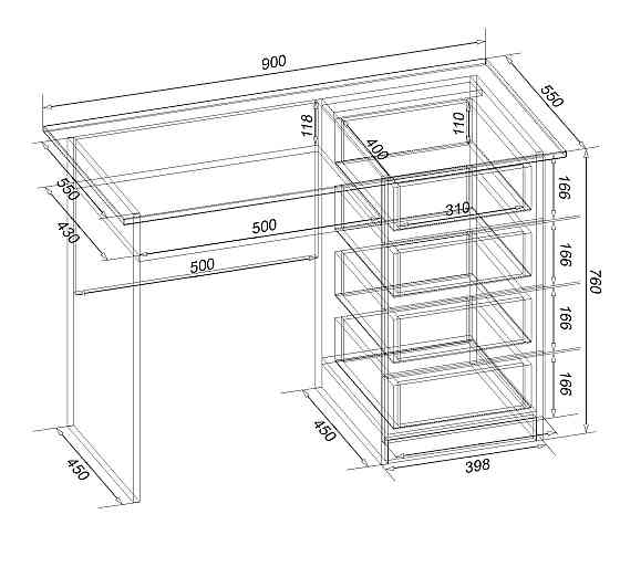 Стіл письмовий СП-1 №11, Дуб Конкордія, 900/550/760 Львів
