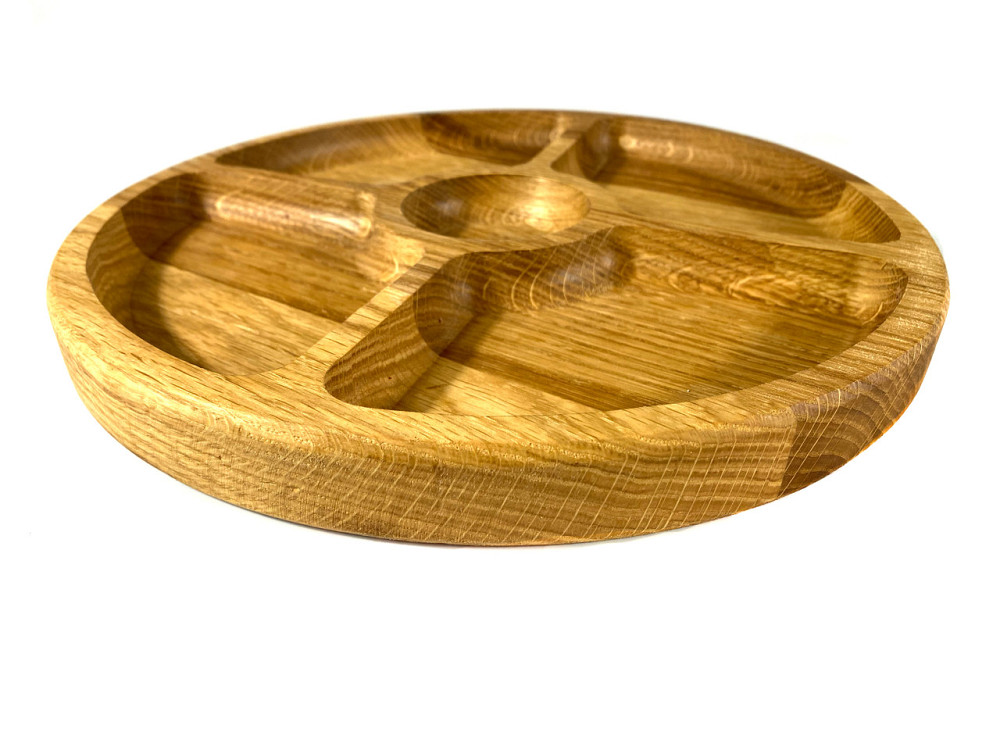 Деревянная тарелка из натурального дерева диаметр 30 см, высота 2 см, тарелка для закусок Каменец-Подольский - изображение 4