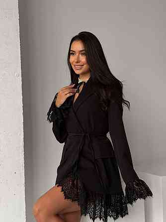 Женское стильное романтичное платье-пиджак с кружевом креп костюмка Одесса