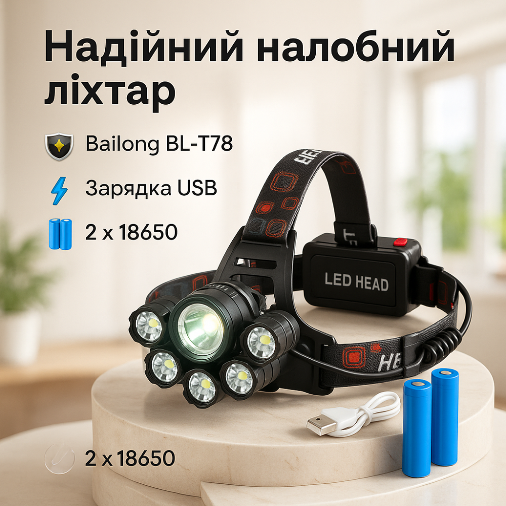 Головной фонарь с зарядным устройством, Фонарик на голову для домашних работ, Led фонарь на голову RU-65 Львов - изображение 20