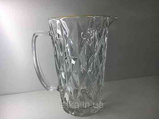 Глечик "Золотий смарагд" 1000 мл товсте скло для напоїв прозорий із золотим обідком Київ