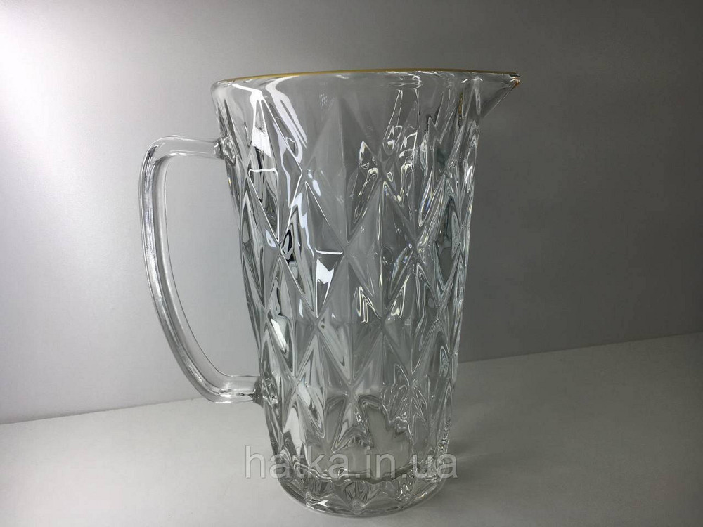 Глечик "Золотий смарагд" 1000 мл товсте скло для напоїв прозорий із золотим обідком Київ - фото 3