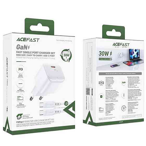 Зарядное устройство ACEFAST A77 mini PD 30W с кабелем Киев