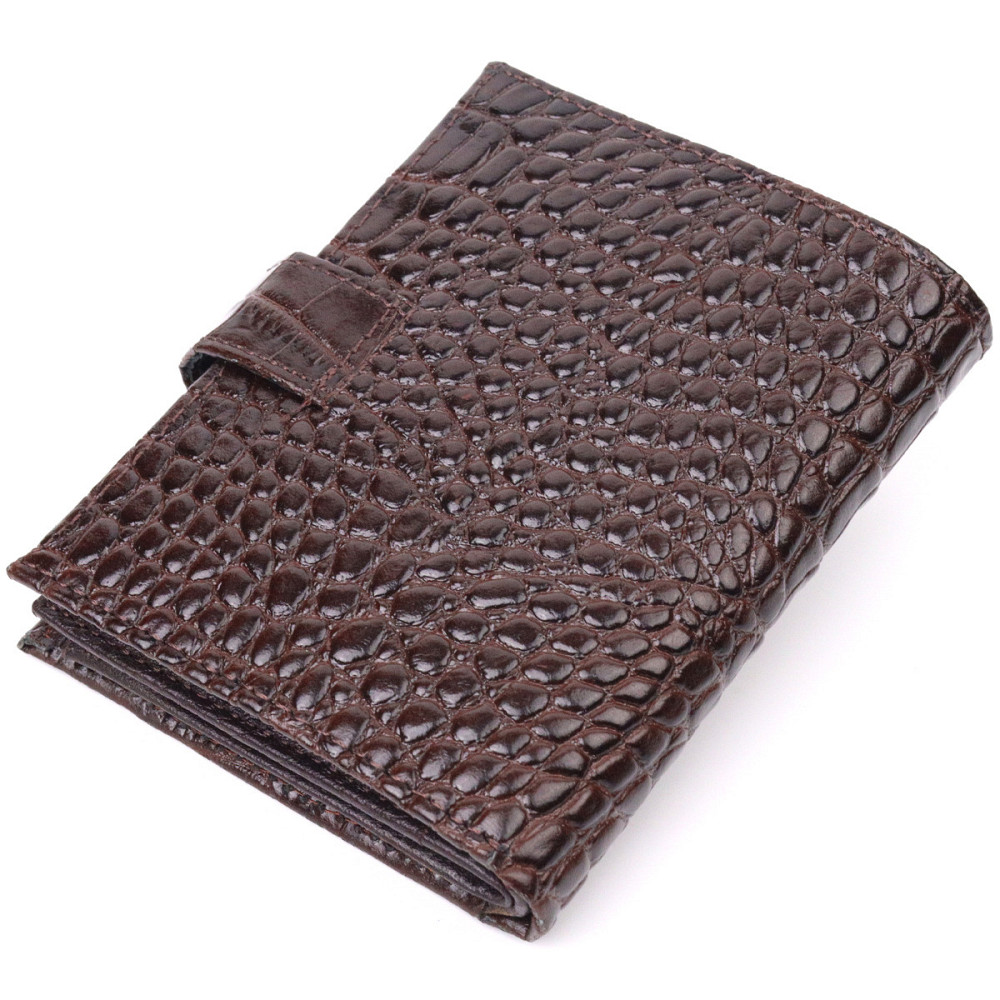 Компактный мужской кошелек из натуральной кожи с тиснением под крокодила KARYA 21386 Коричневый Киев - изображение 2