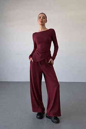 Жіночий базовий костюм двійка: лонгслів і штани турецький трикотаж віскоза. Бордо, 42/44 Одеса
