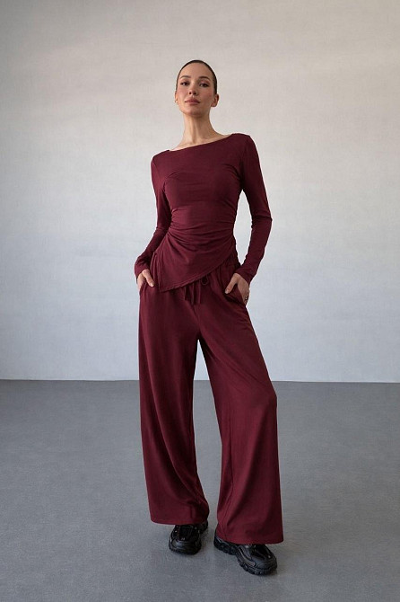 Женский базовый костюм двойка: лонгслив и штаны турецкий трикотаж вискоза. Бордо, 42/44 Одесса - изображение 1