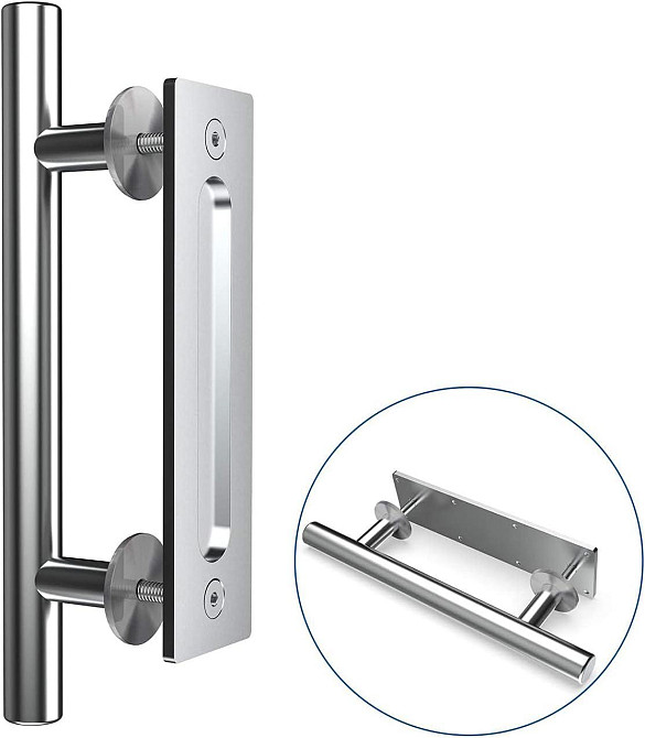 Дверна ручка для розсувних дверей 30 см подвійна двостороння врізна, нержавіюча сталь, срібляста з кріпленням Київ - фото 1