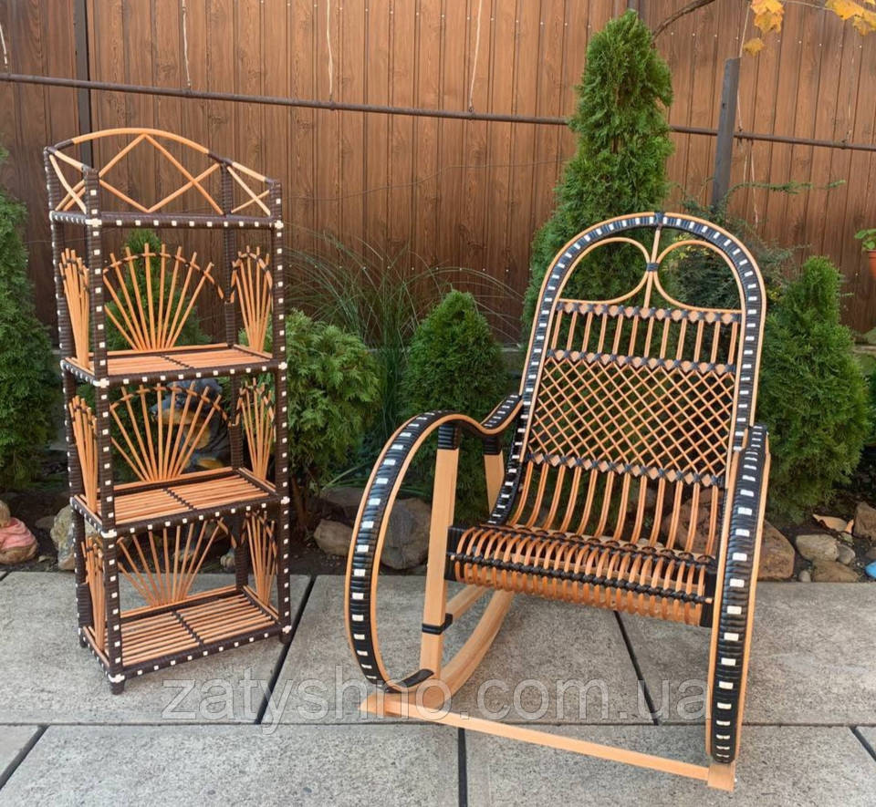 Крісло-гойдалка та етажерка, комплект плетених меблів Київ - фото 7