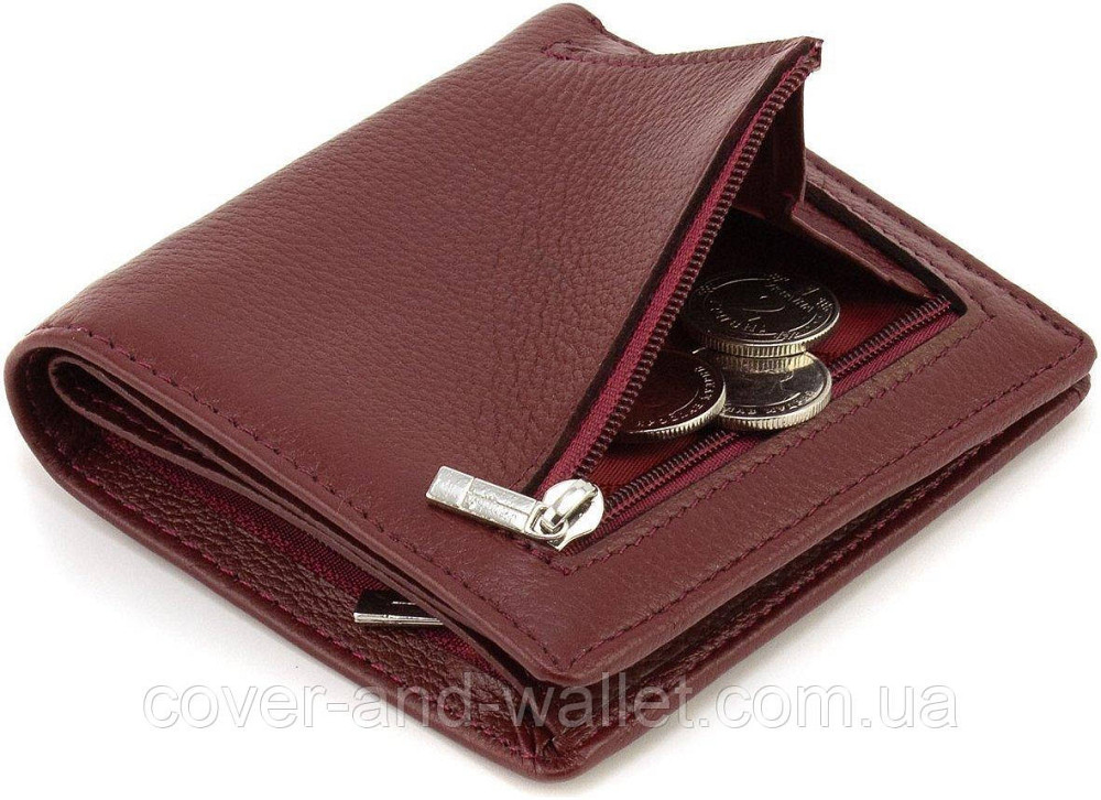 Маленький женский кожаный кошелек бордового цвета на магнитах ST Leather Киев - изображение 2