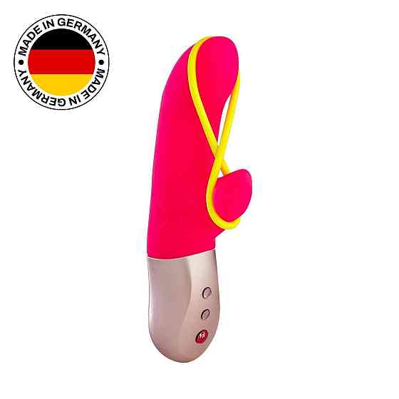 Мінівібратор-кролик зі стимулювальною стрічкою Fun Factory AMORINO pink/neon yellow (м'яте паковання!!!) Sex Aura Київ
