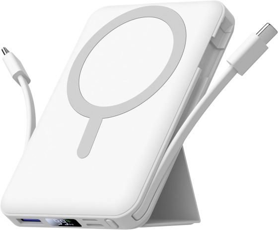 Магнітний повербанк Azmuth Power Bank 10000 mAh Бездротова швидка зарядка MagSafe для iPhone зі складним тримачем, Білий Київ