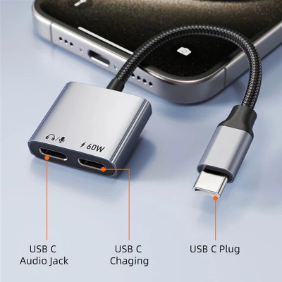Переходник USB-C M to USB-C F Audio + USB-C F PD60W Cabletime (CA915781) Вінниця - фото 4