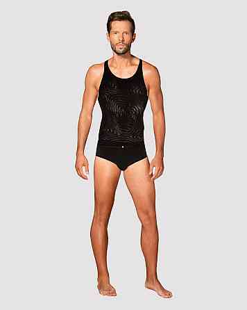 Мужская полупрозрачная майка-борцовка с узором Obsessive T103 tank top S/M/L, черная Sex Aura Киев
