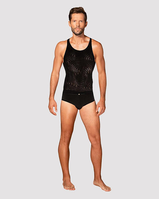 Мужская полупрозрачная майка-борцовка с узором Obsessive T103 tank top S/M/L, черная Sex Aura Киев - изображение 3