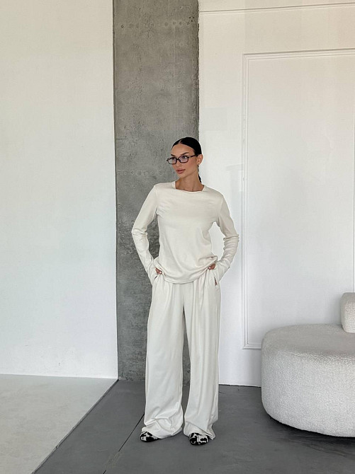 Женский теплый базовый костюм двойка из турецкого микрофлиса Молочный Одесса - изображение 1