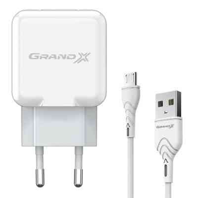 Зарядное устройство Grand-X USB 5V 2,1A White + cable USB -> micro USB, Cu (CH-03UMW) Винница
