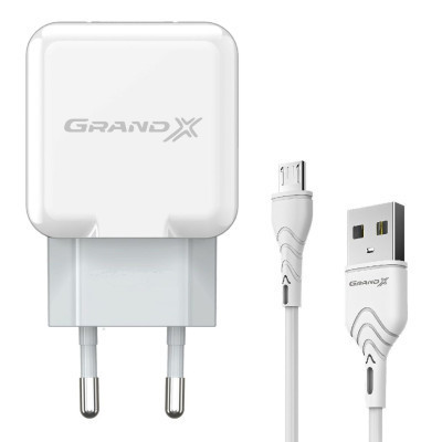 Зарядное устройство Grand-X USB 5V 2,1A White + cable USB -> micro USB, Cu (CH-03UMW) Винница - изображение 1