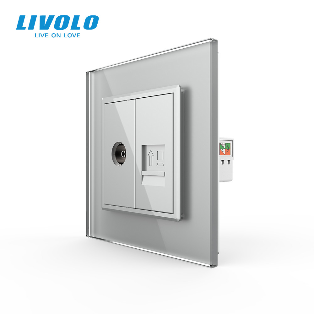 LIVOLO Розетка комп'ютерна RJ-45 і ТБ розетка Livolo сірий скло (VL-C791VC-15) Коломия - фото 1