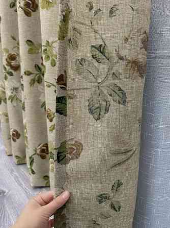 Комплект штор VR-Textil Лен Прованс 150х270 2шт и Тюль 500х270 2081ш-115т Бежевый с коричневым и белым 71-216/4 Киев