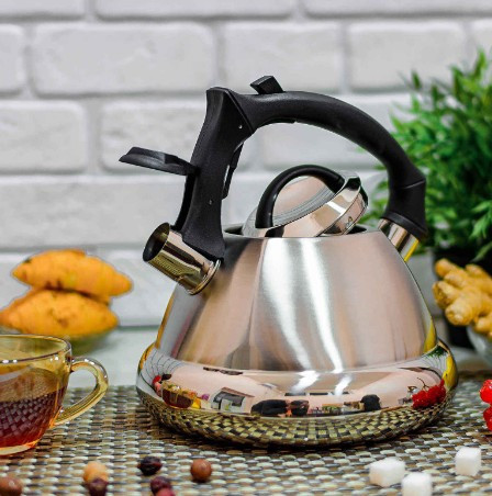 Чайник из нержавеющей стали 3 литра с свистком, капсульным дном и удобной ручкой для всех плит EB-8824 Одесса - изображение 1