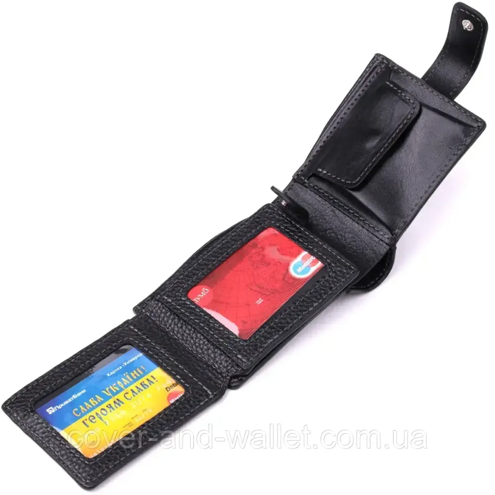 Люксовое мужское портмоне из итальянской зернистой кожи черного цвета Grande Pelle Киев - изображение 6