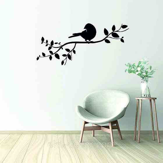 Декоративное настенное Панно «Птичка на ветке», Декор на стену 70*31 см, Черный Киев