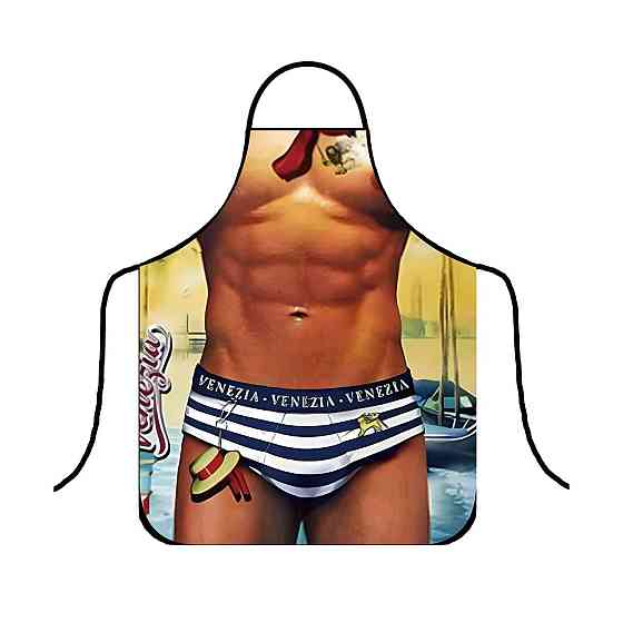 Фартух з приколом чоловічий кухонний з торсом і пресом у стилі Венеція для гриля 75 на 60 см різнобарвний Київ
