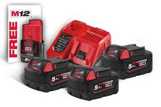 Энергокомплект Li-Ion MILWAUKEE, M18 NRG-503 (зарядное устройство M12-18FC, 3 аккумулятора M18 В5 5Аг) + подарок аккумулятор M12 B Одесса