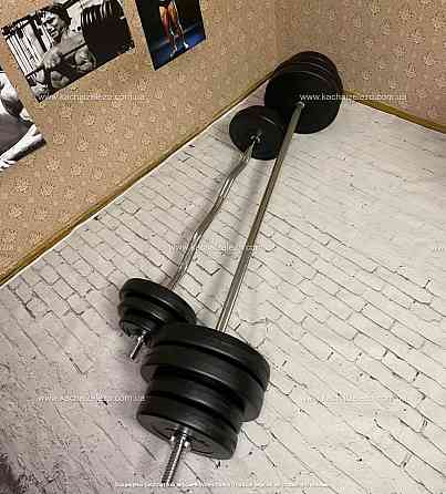 Штанга набірна на 125 кг + W-подібний гриф Гантелі, гирі, штанги та диски ударостійкий пластик Київ