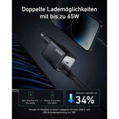 Зарядное устройство Anker GaNPrime 67W 2xUSB-C PD + 1xUSB-A Black (A2669313) Винница - изображение 5