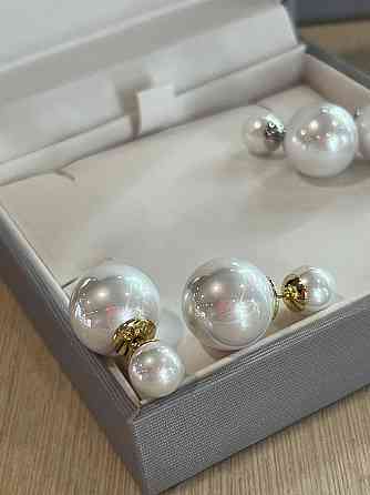 Сережки-пусети Діор із перлинами спереду та ззаду/позолота 18 К Одеса