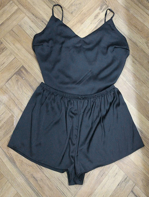 Пижама женская шелковая с шортами Черный 50 Харьков - изображение 8