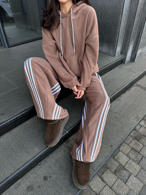 Женский теплый костюм двойка с лампасами из турецкого флиса Мокко, 46/48 Одесса - изображение 3