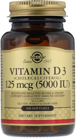 Вітамін Д3 (холекальциферол) Solgar Vitamin D3 125 мкг 100 гел капс Київ