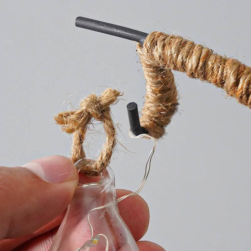 Світильник на батарейках нічник у формі місяця Niki Light металевий каркас та конопляна мотузка теплий білий Київ - фото 4