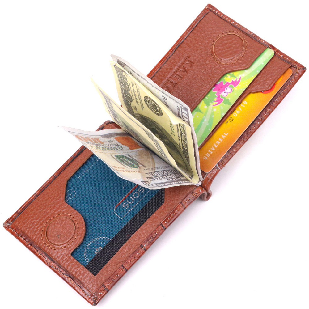 Фактурный зажим для мужчин из натуральной кожи с тиснением под крокодила Рыжий (KARYA) Киев - изображение 2