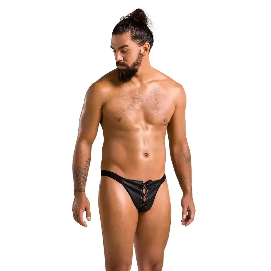 Чоловічі сліпи на шнурівці Passion 044 SLIP BEN XXL/XXXL Black, екошкіра, люверси Львів - фото 3